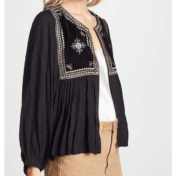 VELVET by Graham & Spencer Black and Gold Embroidered Beaded Velvet Drape Blouse - Picture 4 of 13